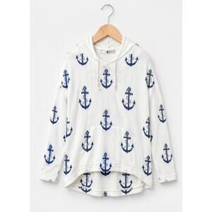Blu Planet Anchor Hoodie Coastal Nautical Beachy Knit Top Size S